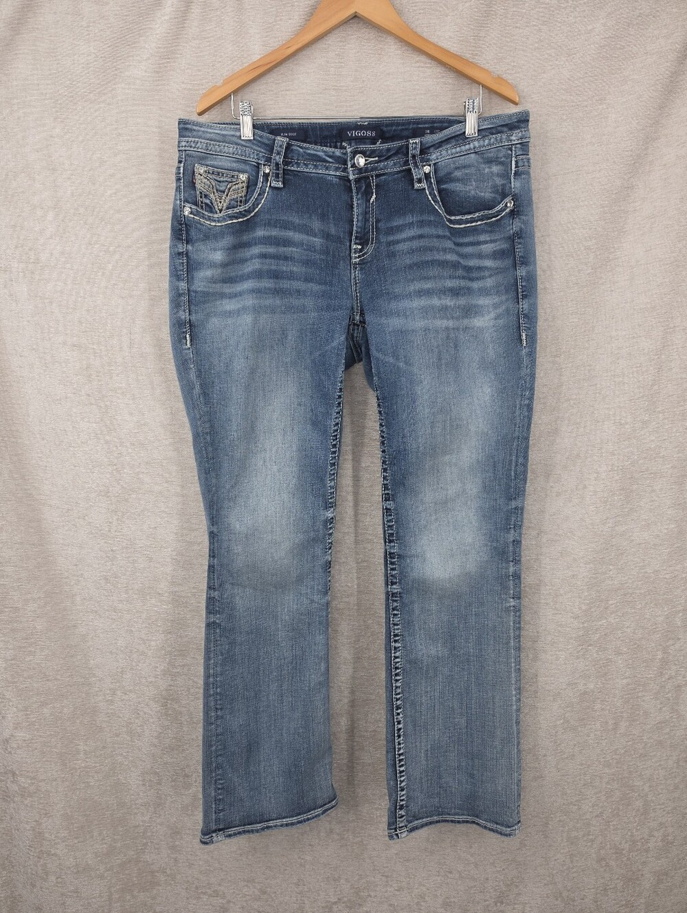 Vigoss Y2K Slim Boot Cut Bootcut Jeans  Embroidered Distressed